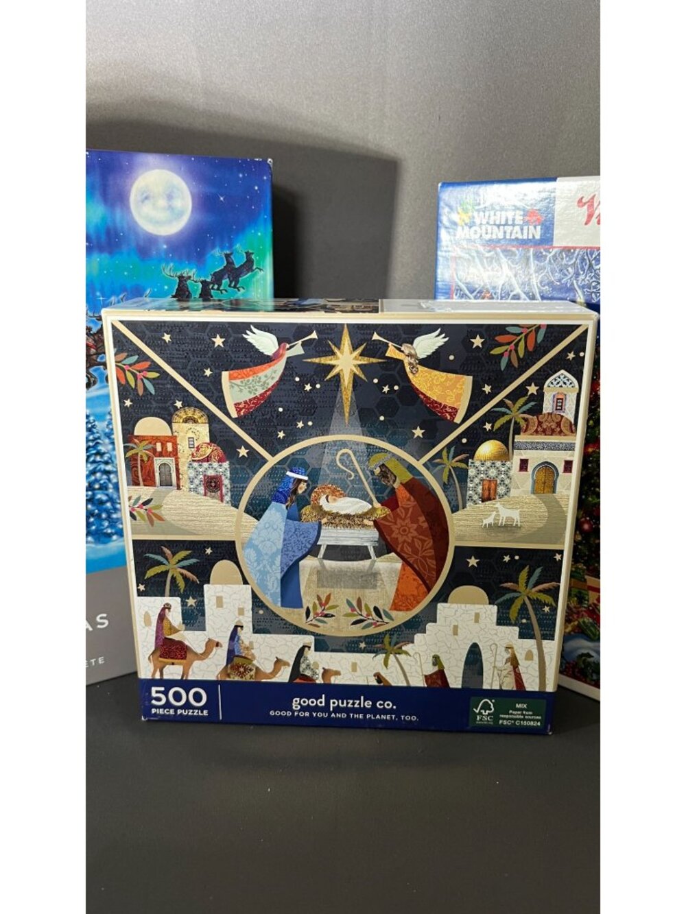 Christmas Puzzle Lot 4 Items Village Tree Nativity & Santa - Picture 3 of 5